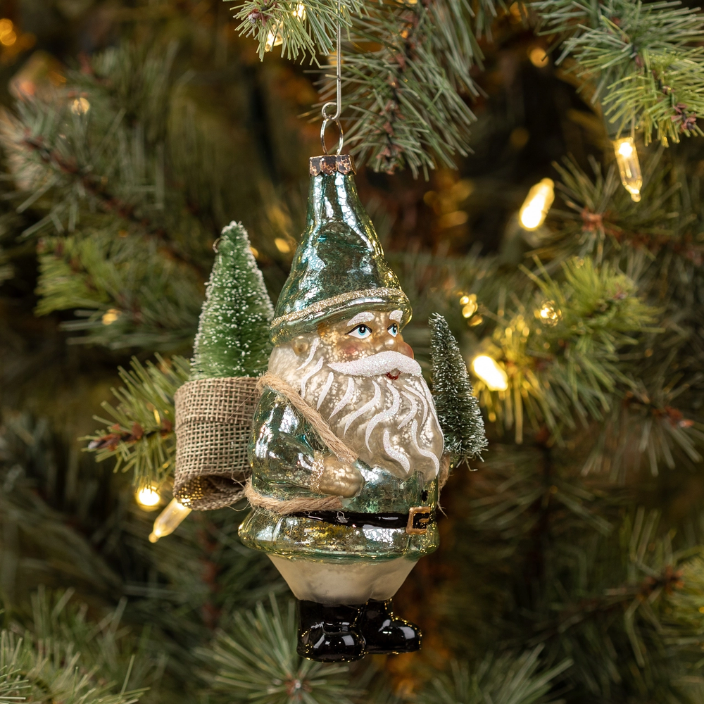 BLUE SANTA WITH CHRISTMAS TREE ORNAMENT Ragon House Christmas Ornament Bonjour Fete - Party Supplies