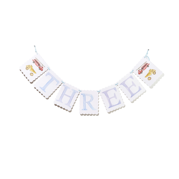 BLUE THREE BIRTHDAY BANNER BY OVER THE MOON Over The Moon Bonjour Fete - Party Supplies