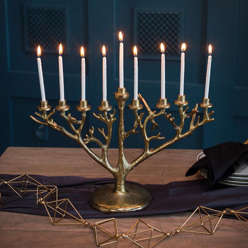 GOLDEN BRANCH MENORAH Accent Decor Hanukkah Bonjour Fete - Party Supplies