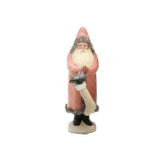 SMALL PINK SANTA WITH STOCKING DECOR One Hundred 80 Degrees Christmas House Bonjour Fete - Party Supplies