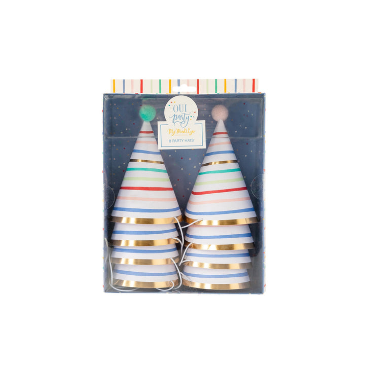 RAINBOW STRIPE BIRTHDAY PARTY HATS Oui Party Party Hats Bonjour Fete - Party Supplies