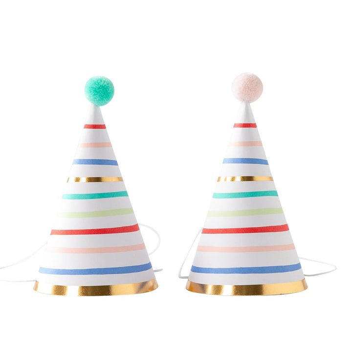RAINBOW STRIPE BIRTHDAY PARTY HATS Oui Party Party Hats Bonjour Fete - Party Supplies