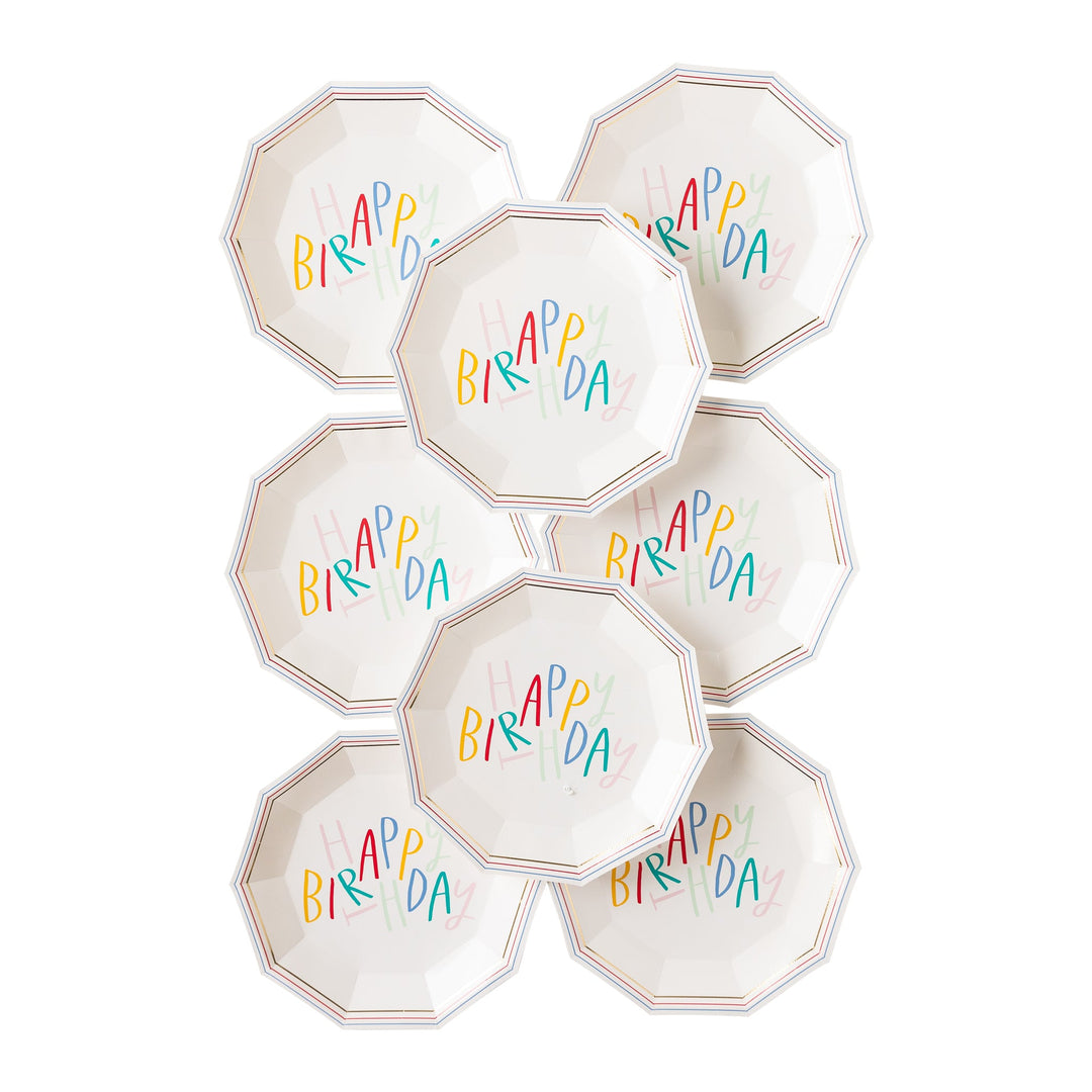 RAINBOW STIPE HAPPY BIRTHDAY PARTY PLATES Oui Party Plates Bonjour Fete - Party Supplies