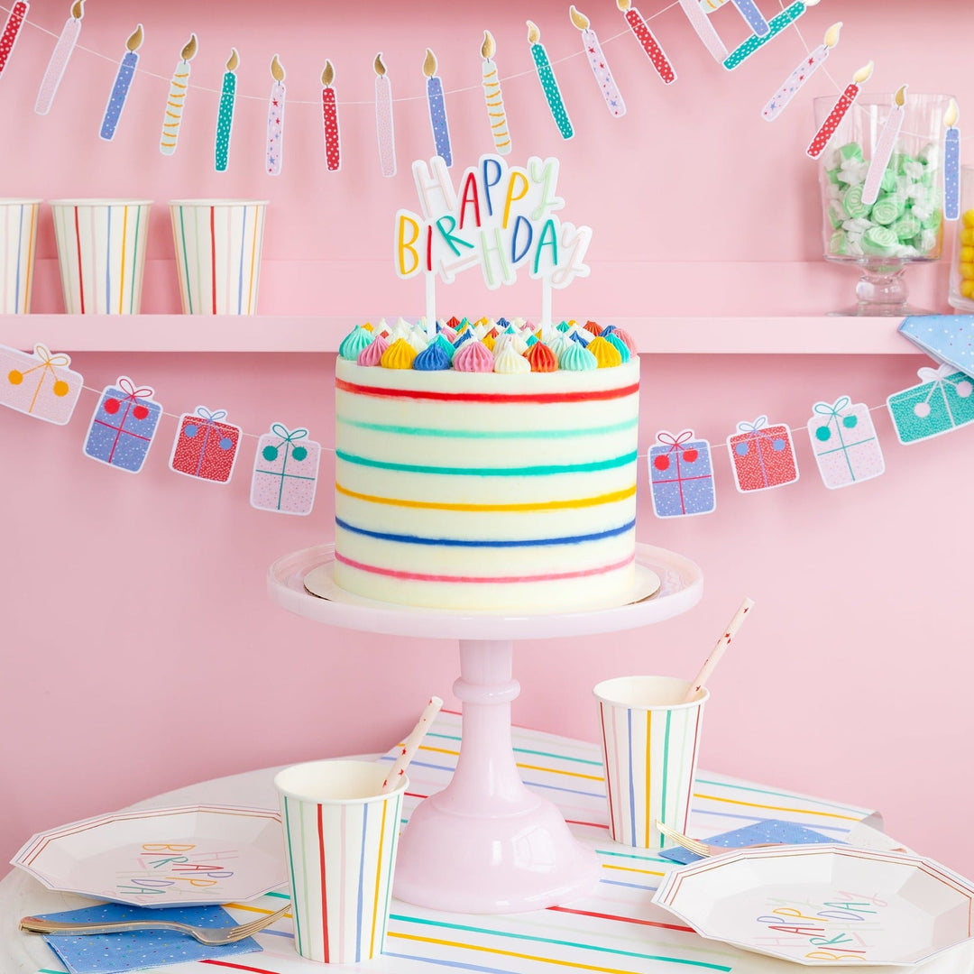 HAPPY BIRTHDAY RAINBOW CAKE TOPPER Oui Party Cake Topper Bonjour Fete - Party Supplies