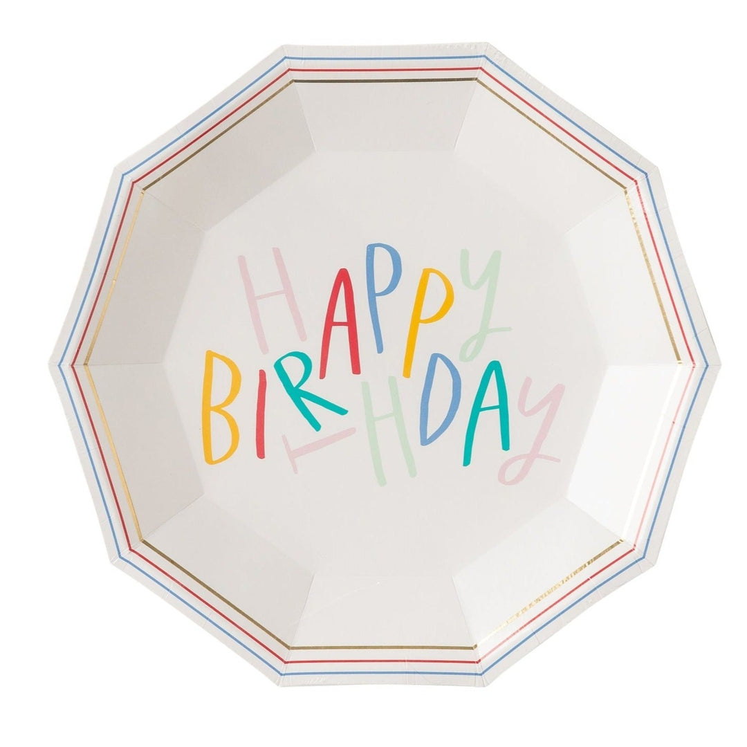RAINBOW STIPE HAPPY BIRTHDAY PARTY PLATES Oui Party Plates Bonjour Fete - Party Supplies