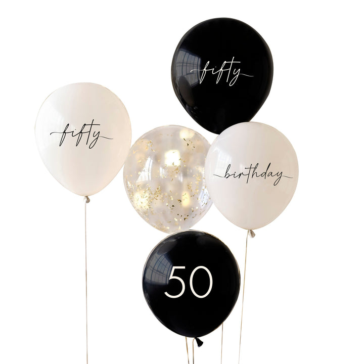 BLACK & NEUTRAL MILESTONE BIRTHDAY BALLOONS Bonjour Fête  Fifty Bonjour Fete - Party Supplies