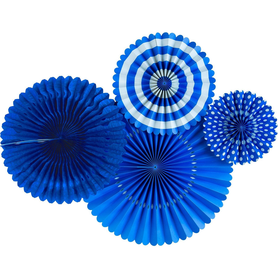 BLUE PINWHEEL PARTY FAN DECORATIONS My Mind's Eye Hanging Decor Bonjour Fete - Party Supplies