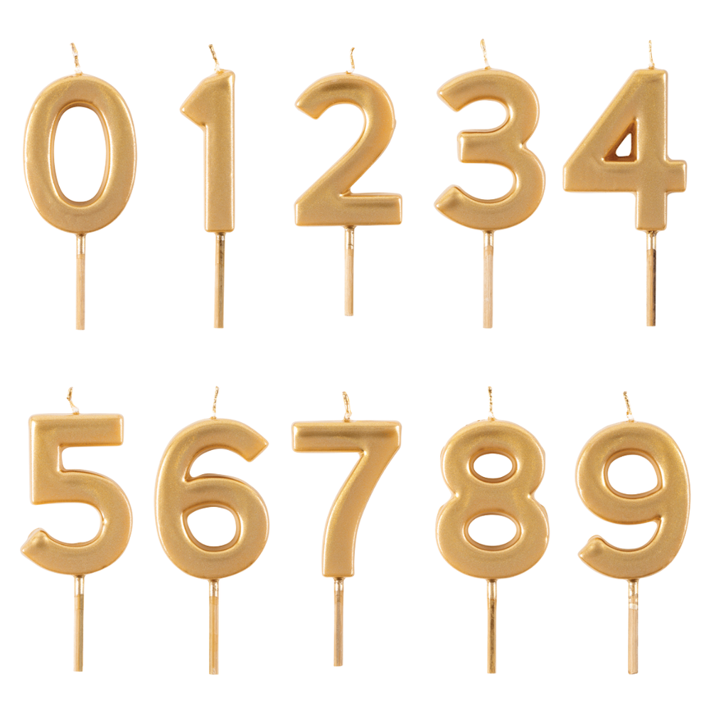 GOLD NUMBER CANDLES - 2 (TWO) BY CASPARI Caspari Bonjour Fete - Party Supplies