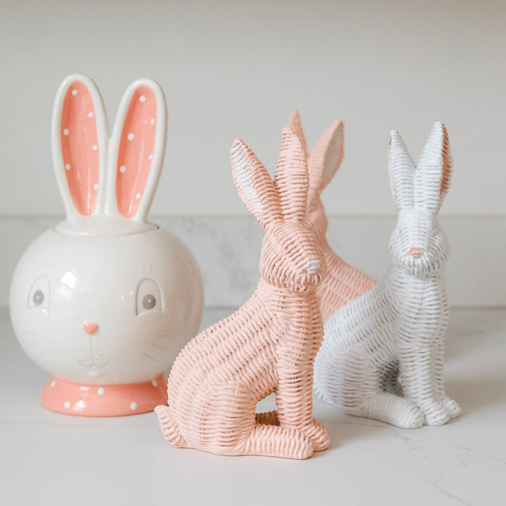 PINK & WHITE BASKET WEAVE BUNNY Two's Company Bonjour Fete - Party Supplies