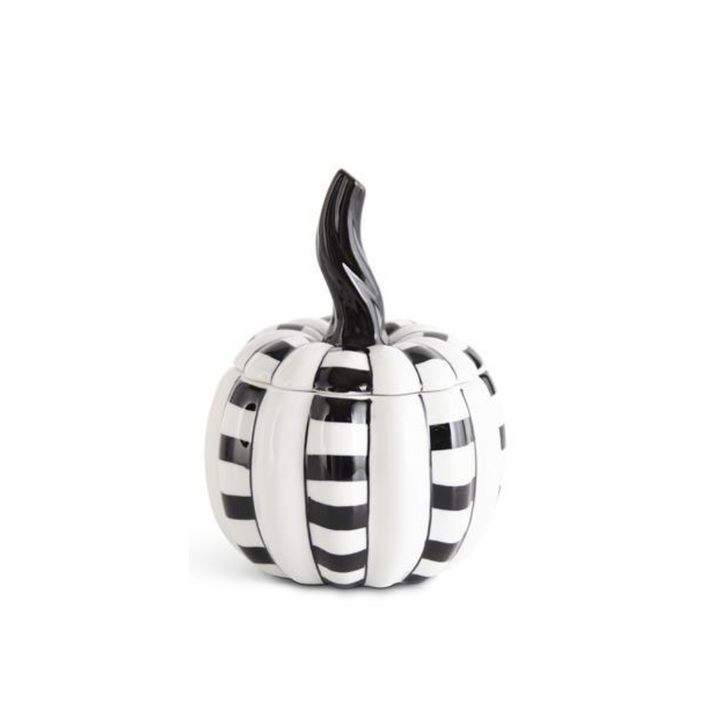 BLACK & WHITE PUMPKIN CONTAINERS K&K Interiors Halloween Home Decor CHECKERED STRIPE Bonjour Fete - Party Supplies