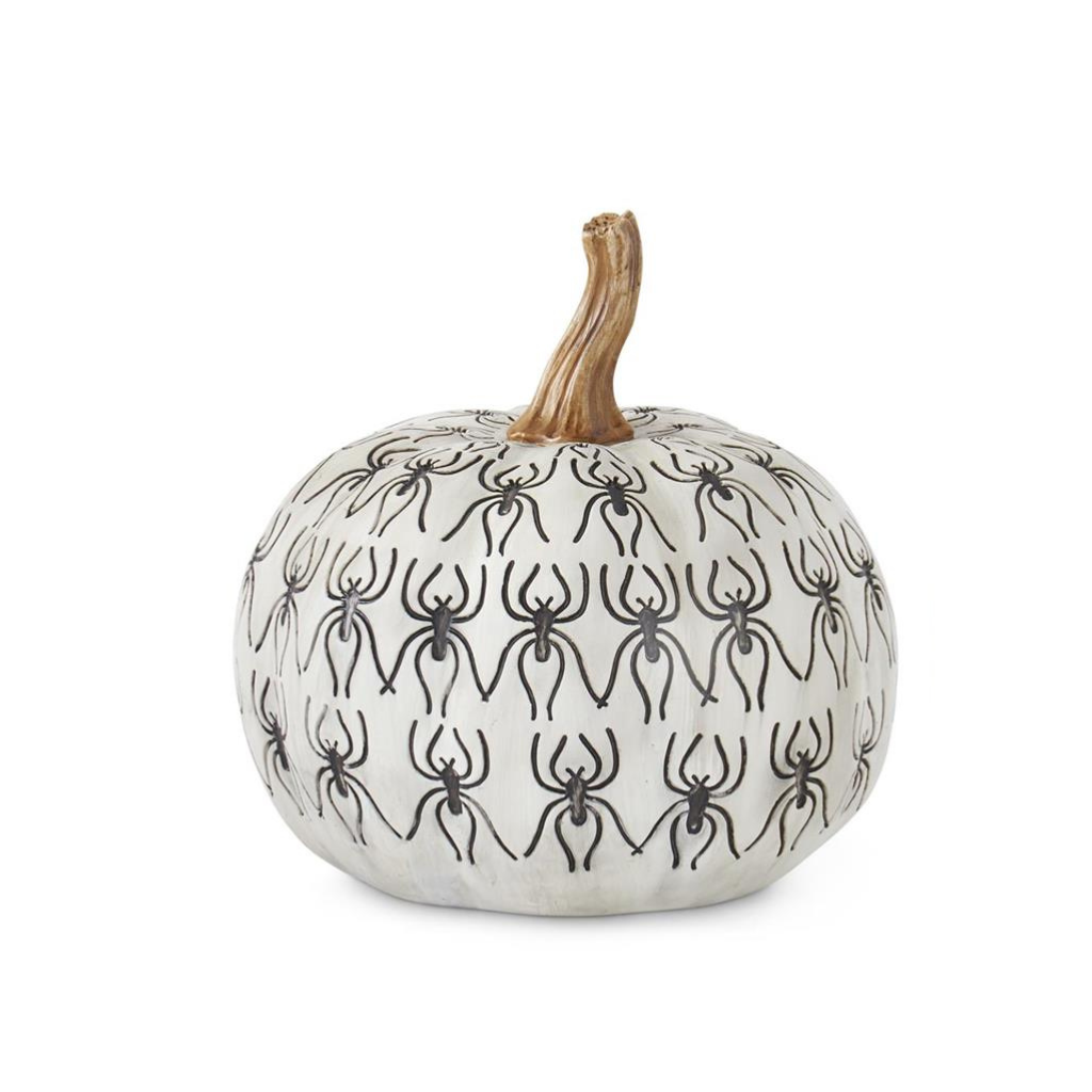 BLACK AND WHITE SPIDER PUMPKINS K&K Interiors Halloween Home Decor WHITE Bonjour Fete - Party Supplies