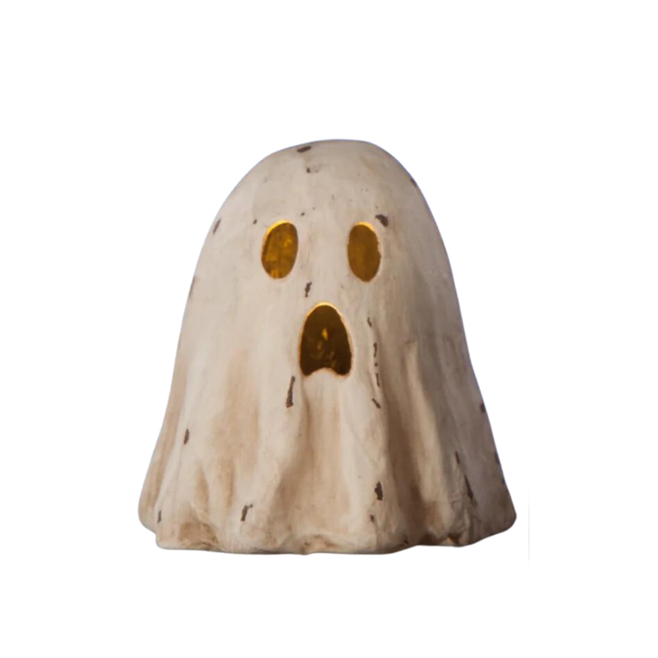 BETHANY LOWE SCARED GHOST LUMINARY SMALL PAPER MACHE Bethany Lowe Designs Halloween Home Decor Bonjour Fete - Party Supplies