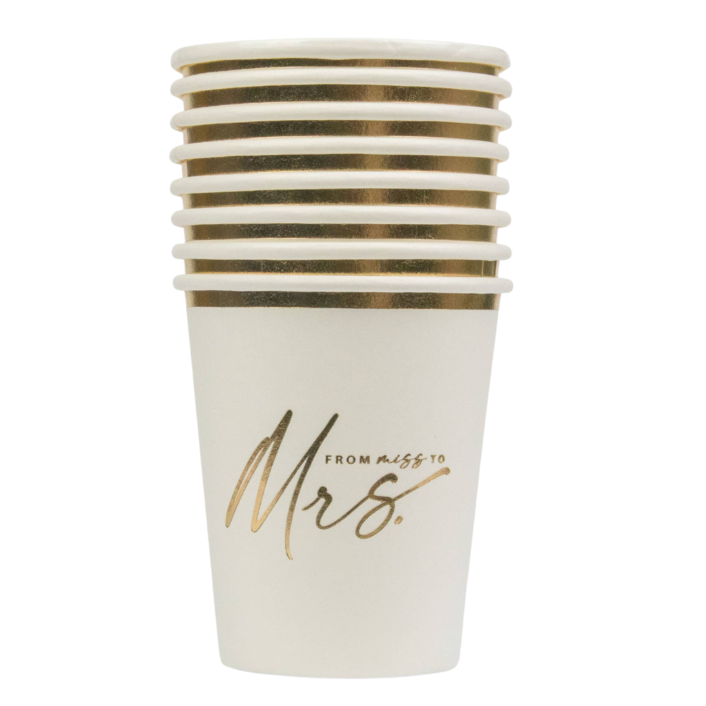 MISS TO MRS WHITE CUPS ThreeTwoOne Bonjour Fete - Party Supplies