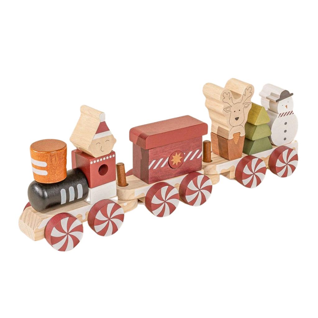CHRISTMAS WOODEN STACKING TRAIN Coco Village Holiday Toys & Books Bonjour Fete - Party Supplies