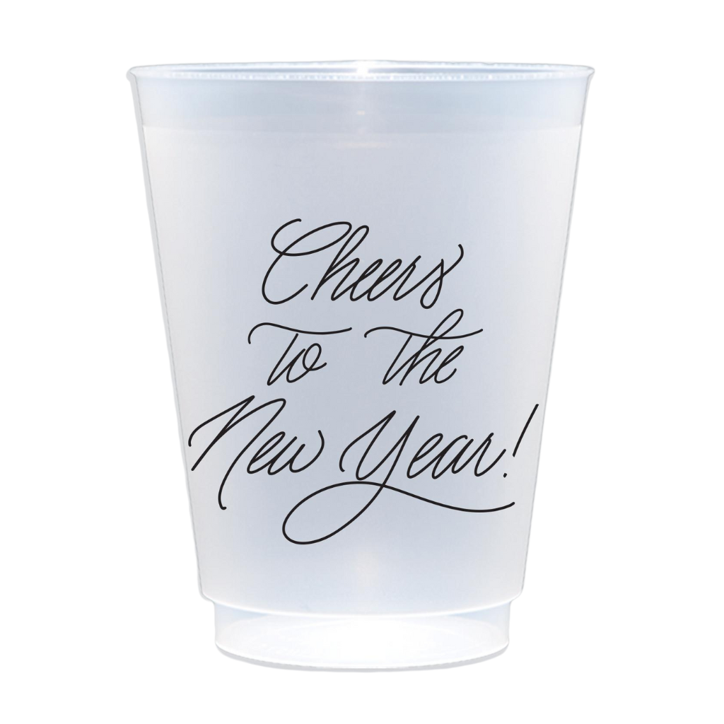 Cheers to the New Year! Frosted Acrylic 16 oz Cups Sets of 8 Holiday New Years Party Cups Birdie Mae Designs New Year's Eve Bonjour Fete - Party Supplies