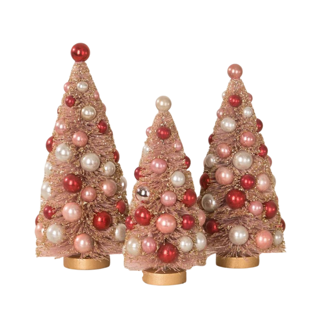 VALENTINE GOLDEN BLUSH BOTTLE BRUSH TREES Bethany Lowe Designs Valentine's Day Decor Bonjour Fete - Party Supplies