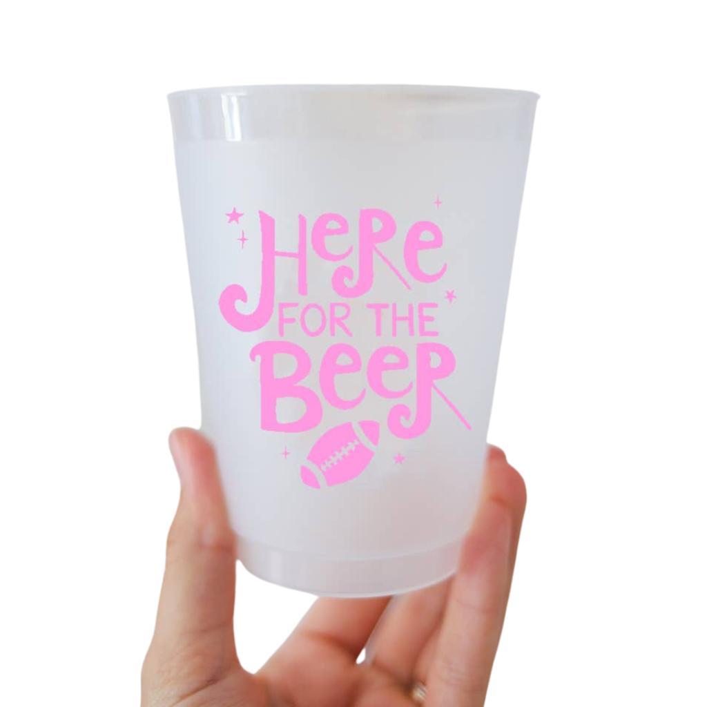HERE FOR THE BEER FOOTBALL FROSTED CUPS Stephanie Tara Stationery Cups Bonjour Fete - Party Supplies