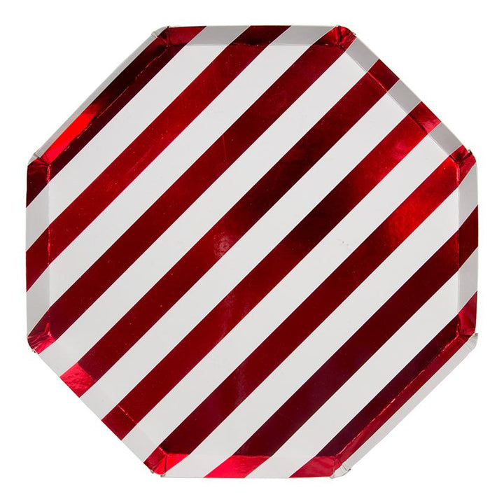 RED STRIPE OCTAGONAL PLATES Meri Meri Christmas Tableware Bonjour Fete - Party Supplies