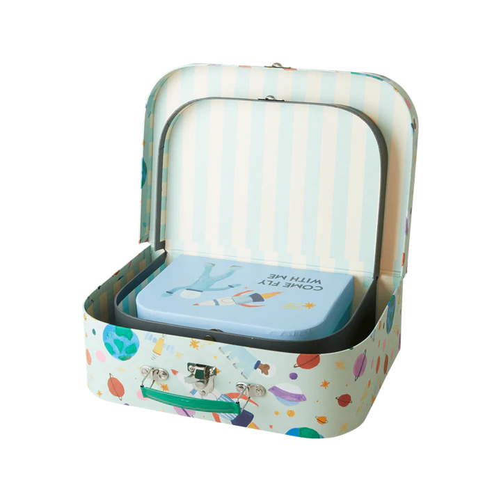 CARDBOARD SUITCASE WITH SPACE PRINT SET RicebyRice Bonjour Fete - Party Supplies