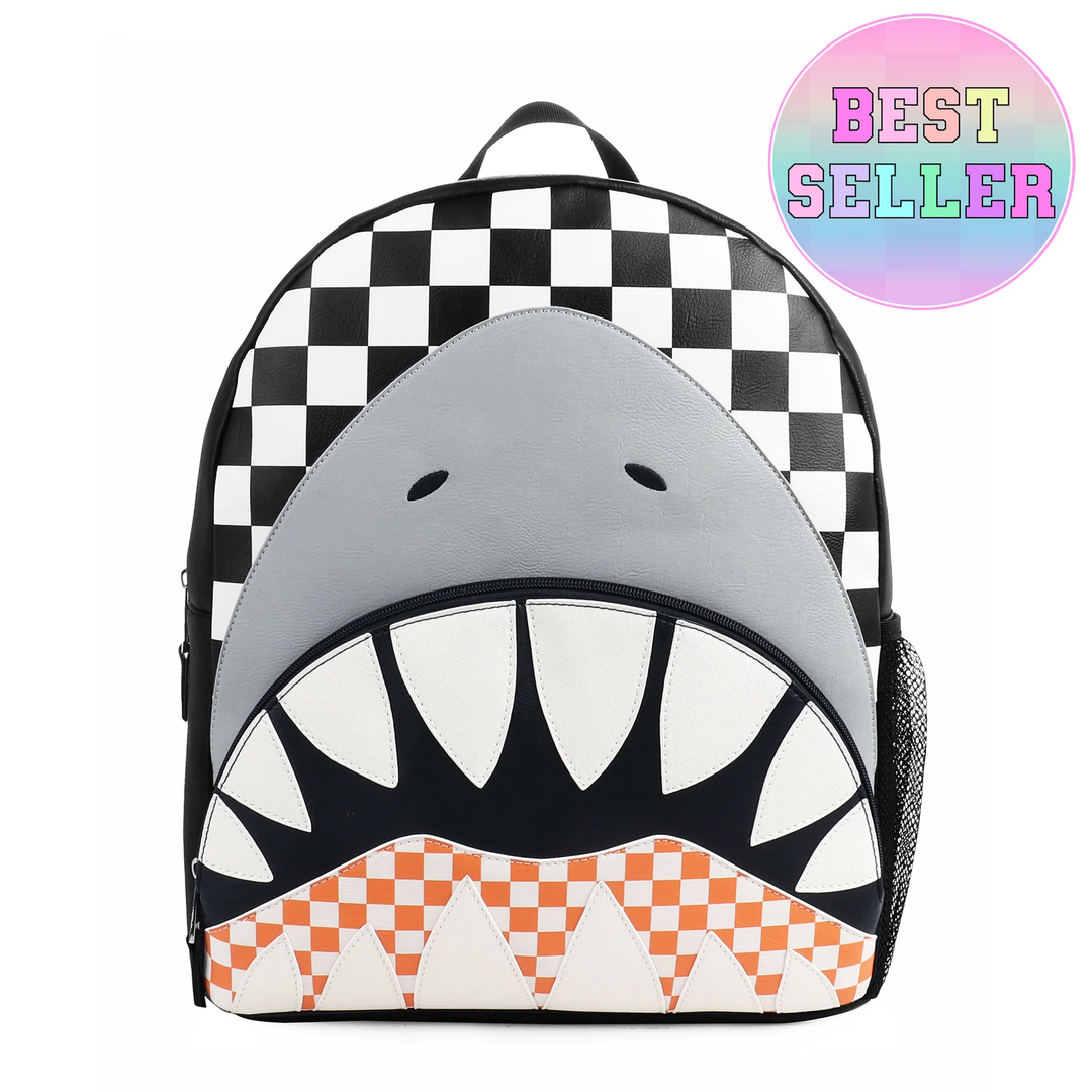 CHECKBOARD SHARK BACKPACK OMG Accessories Lunch & Backpack Bonjour Fete - Party Supplies