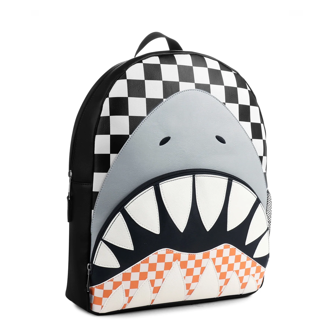 CHECKBOARD SHARK BACKPACK OMG Accessories Lunch & Backpack Bonjour Fete - Party Supplies