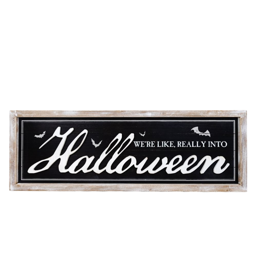 CHRISTMAS AND HALLOWEEN REVERSIBLE WOOD-FRAMED SIGN Adams & Co. Halloween Home Decor Bonjour Fete - Party Supplies