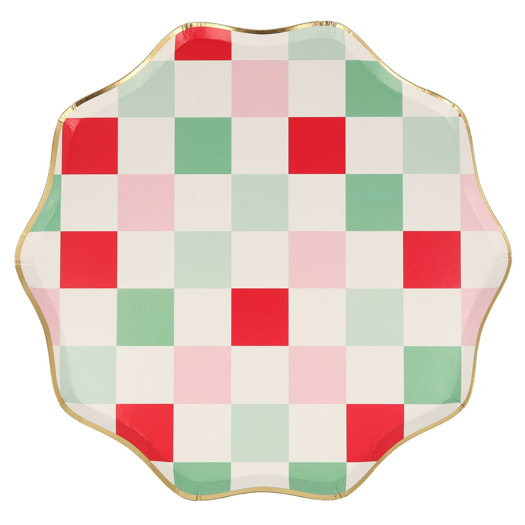 GREEN & RED CHECK PLATES Meri Meri Bonjour Fete - Party Supplies