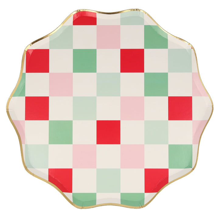 GREEN & RED CHECK PLATES Meri Meri Bonjour Fete - Party Supplies