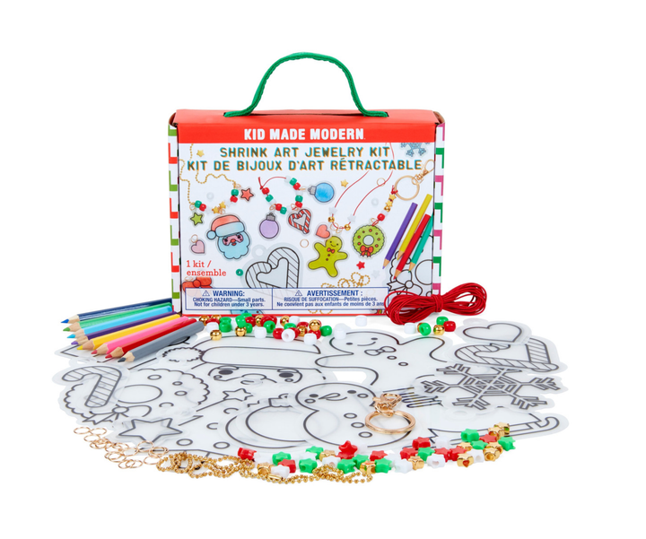 CHRISTMAS SHRINK ART JEWELRY KIT Kid Made Modern Christmas Activity Bonjour Fete - Party Supplies