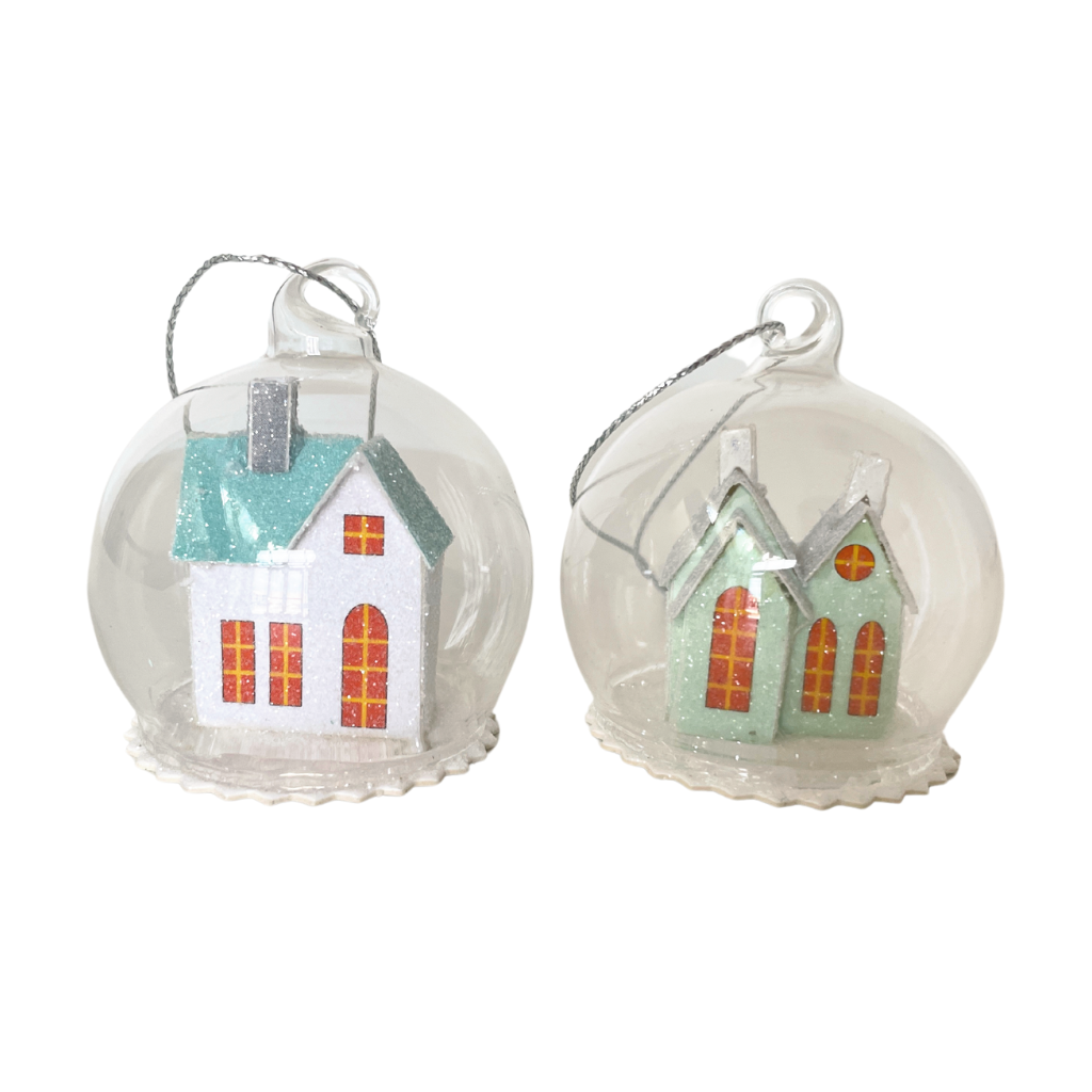 FROSTY ABODE SNOW GLOBE SMALL Cody Foster Co. Christmas Ornament Mint Bonjour Fete - Party Supplies