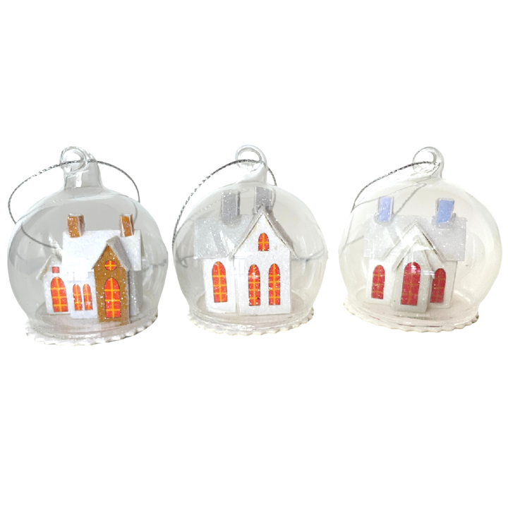 FROSTY ABODE SNOW GLOBE SMALL Cody Foster Co. Christmas Ornament White Bonjour Fete - Party Supplies