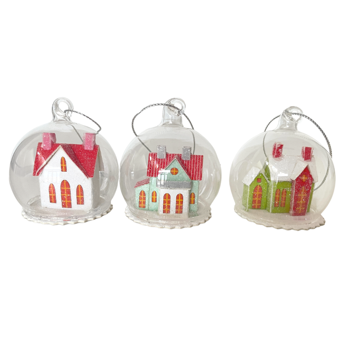 FROSTY ABODE SNOW GLOBE SMALL Cody Foster Co. Christmas Ornament Red Bonjour Fete - Party Supplies