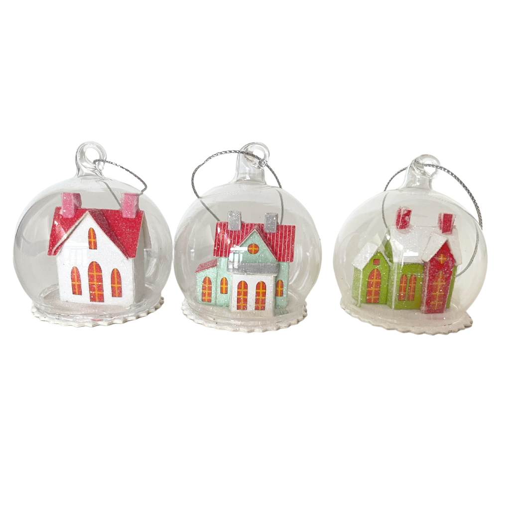 FROSTY ABODE SNOW GLOBE SMALL Cody Foster Co. Christmas Ornament Red Bonjour Fete - Party Supplies