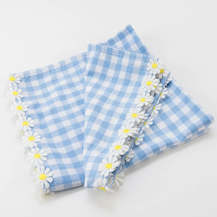 DAISY EDGE GINGHAM FABRIC NAPKINS Meri Meri Napkins Bonjour Fete - Party Supplies
