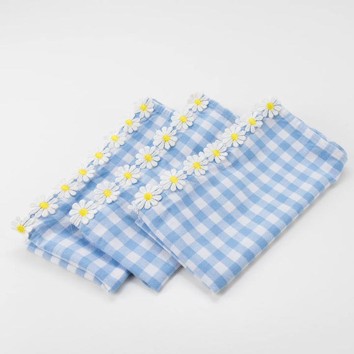 DAISY EDGE GINGHAM FABRIC NAPKINS Meri Meri Napkins Bonjour Fete - Party Supplies