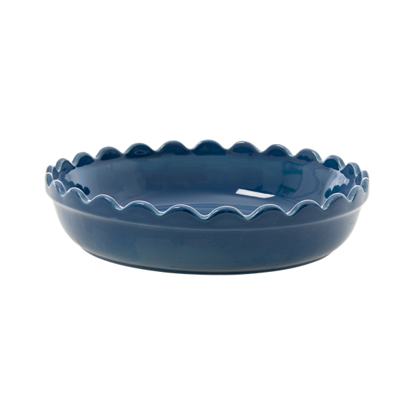 DARK BLUE STONEWARE PIE DISH Rice Housewares SMALL - 11" Bonjour Fete - Party Supplies