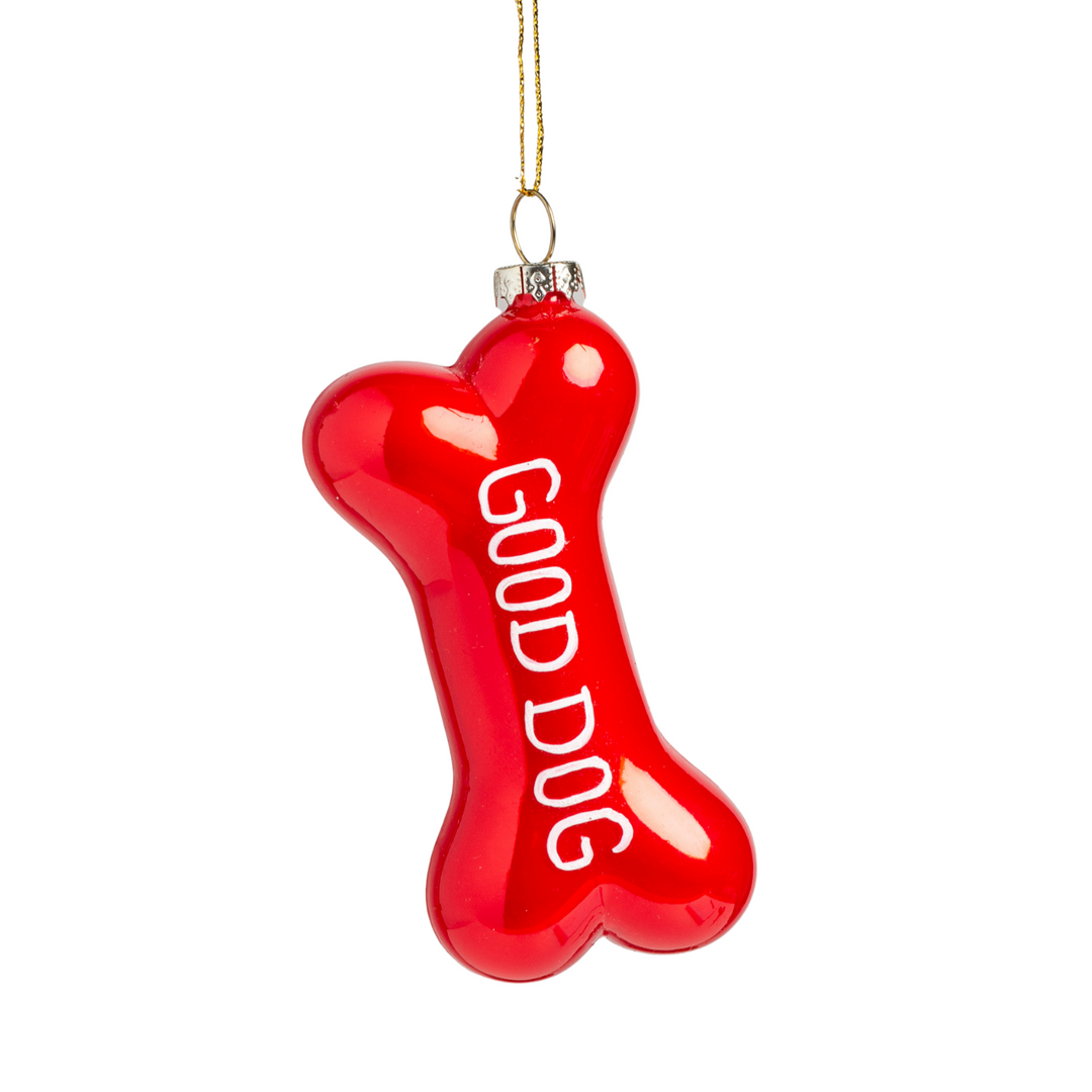 DOG BONE GLASS ORNAMENT Primitives By Kathy Bonjour Fete - Party Supplies
