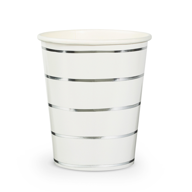 SILVER FRENCHIE STRIPED CUPS Daydream Society Cups Bonjour Fete - Party Supplies