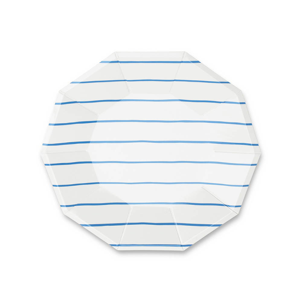 COBALT BLUE FRENCHIE STRIPED PLATES Daydream Society Plates Small - 7.5" Bonjour Fete - Party Supplies