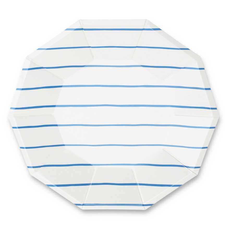 COBALT BLUE FRENCHIE STRIPED PLATES Daydream Society Plates Large - 9.5" Bonjour Fete - Party Supplies