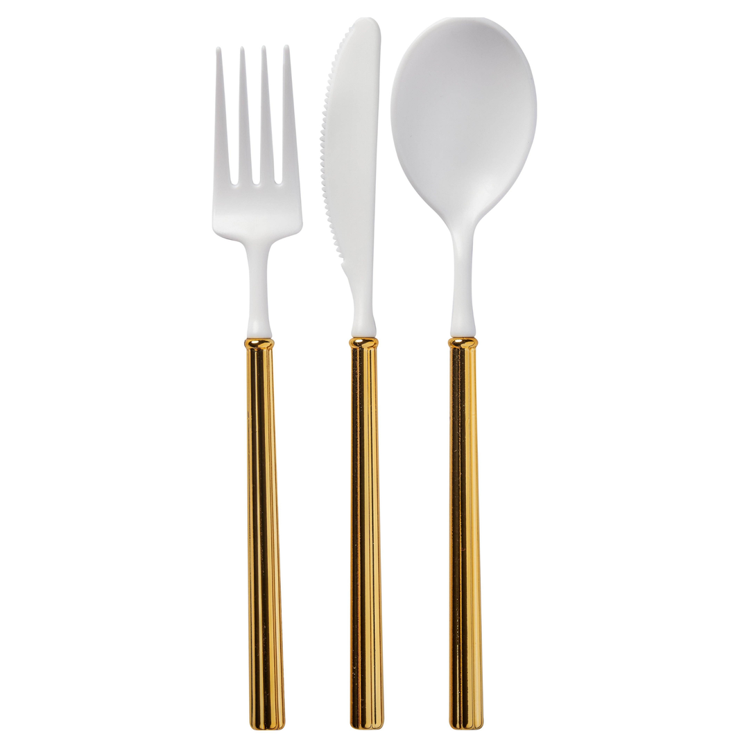 FANCY VILLA WHITE AND GOLD CUTLERY Sophistiplate Cutlery Bonjour Fete - Party Supplies