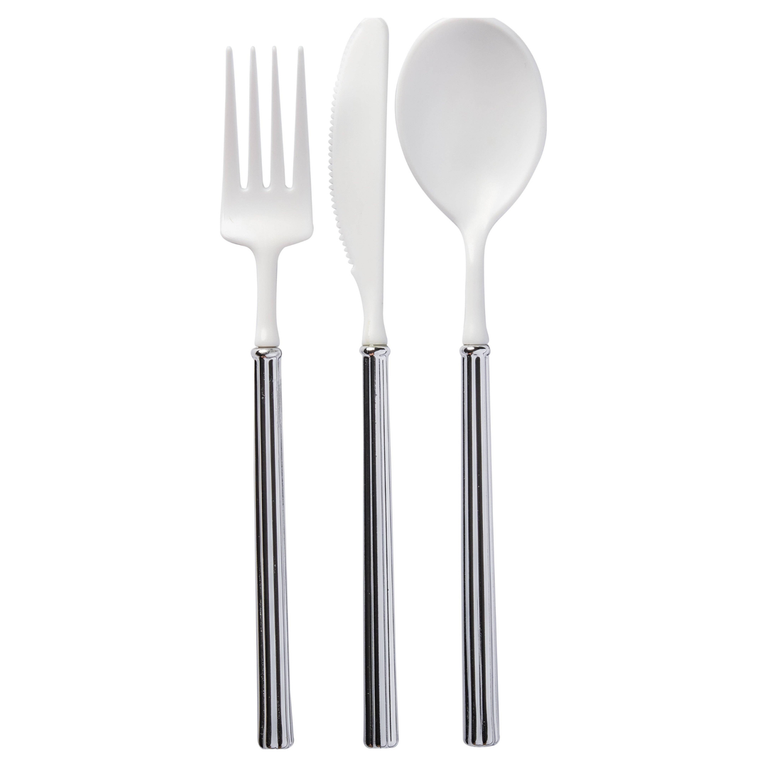 FANCY VILLA WHITE AND SILVER CUTLERY Sophistiplate Cutlery Bonjour Fete - Party Supplies