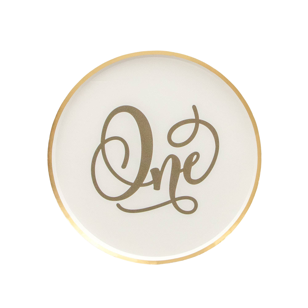 FIRST 1ST BIRTHDAY WHITE DINNER PLATES ThreeTwoOne Bonjour Fete - Party Supplies
