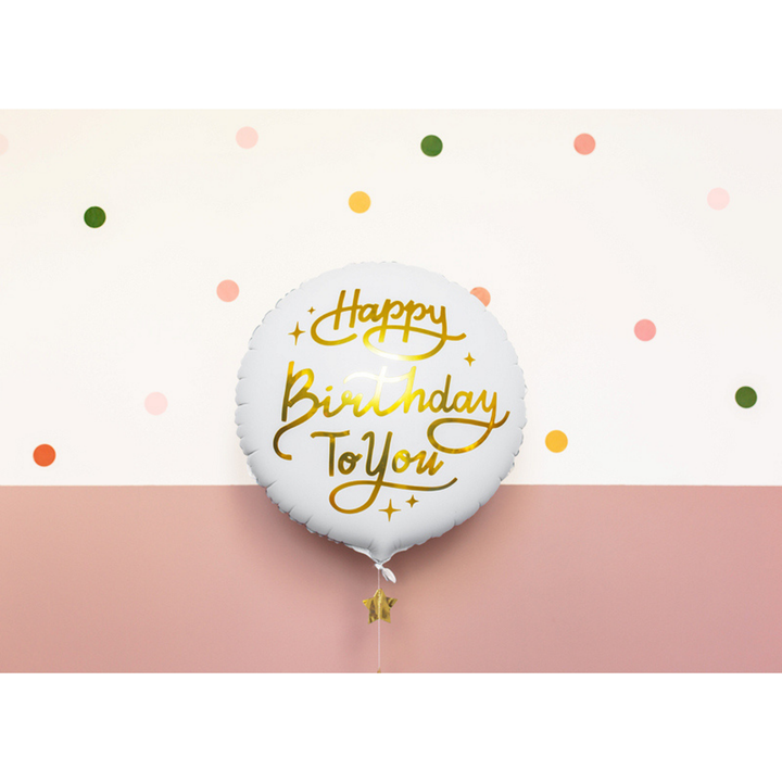 HAPPY BIRTHDAY FOIL BALLOON WHITE & GOLD Party Deco Balloon Bonjour Fete - Party Supplies