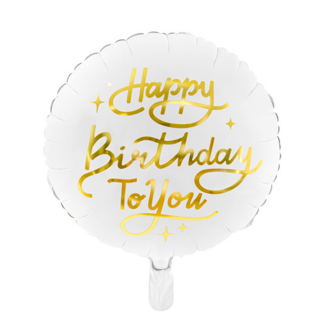 HAPPY BIRTHDAY FOIL BALLOON WHITE & GOLD Party Deco Balloon Bonjour Fete - Party Supplies