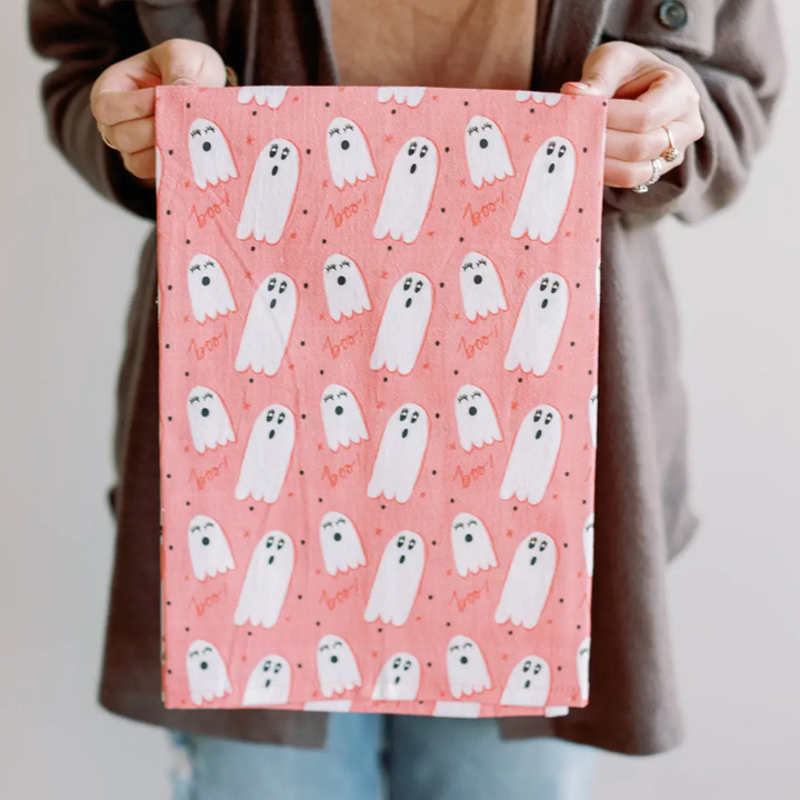 Pink Ghost Flour Sack Towel Bonjour Fete Party Supplies Halloween Home Decor