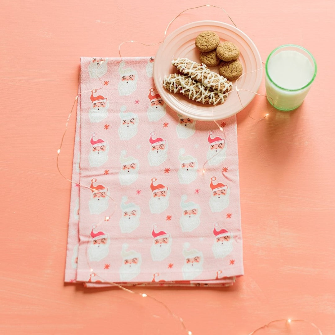 Pink Santa Christmas Flour Sack Towel Bonjour Fete Party Supplies Christmas Holiday Kitchen & Entertaining Christmas Holiday Baking