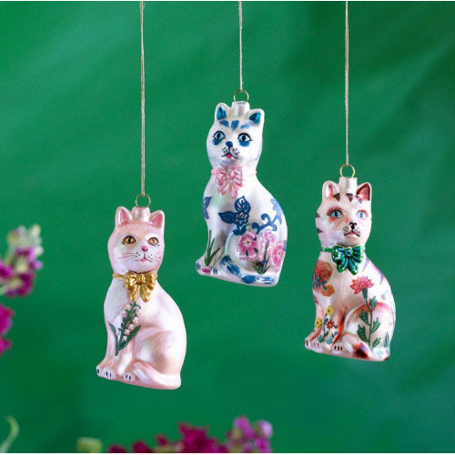 FLORAL CAT ORNAMENT One Hundred 80 Degrees Christmas Ornament Bonjour Fete - Party Supplies