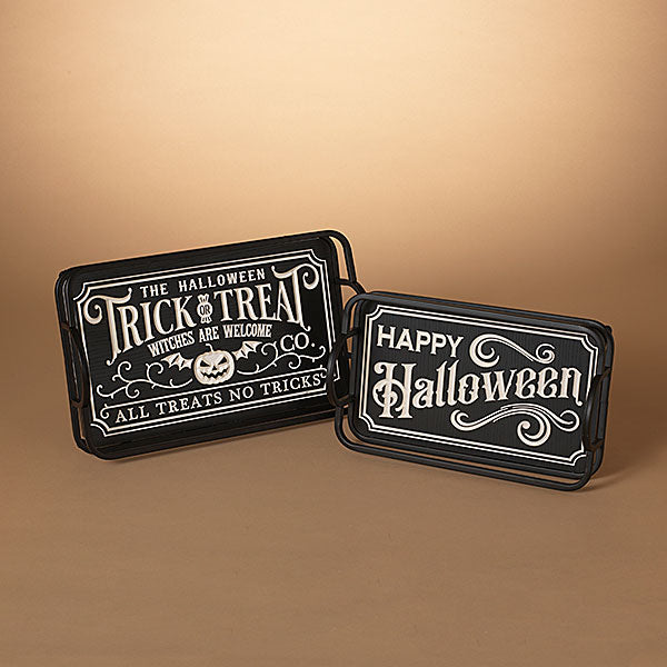 GERSON COMPANIES WOOD & METAL HALLOWEEN ENGRAVED TRAYS The Gerson Companies Halloween Decor Bonjour Fete - Party Supplies
