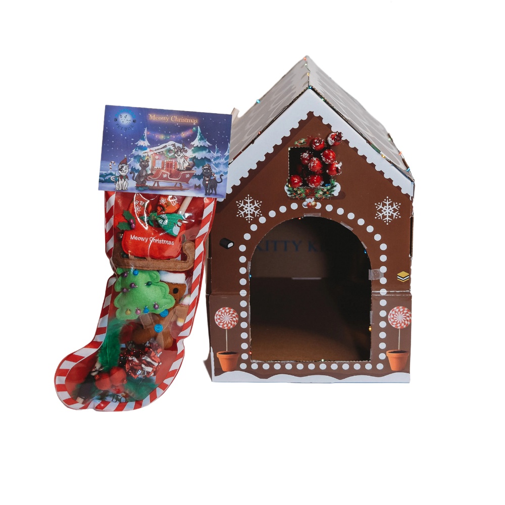GINGERBREAD HOUSE FOR CATS Pampered Pet Box Holiday Pet Bonjour Fete - Party Supplies